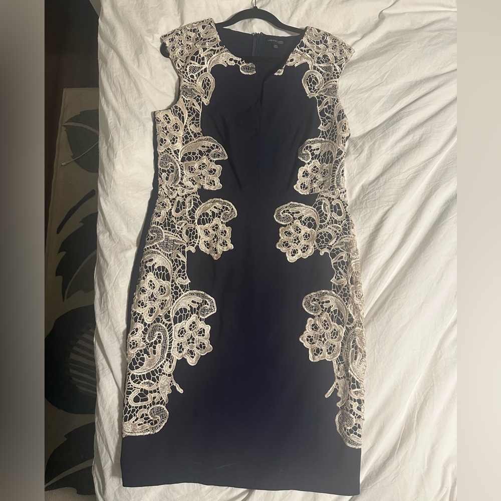 Modcloth Navy and Cream Floral Lace Midi Dress